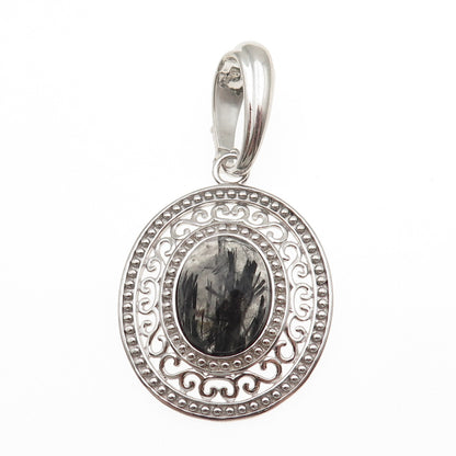 925 Sterling Silver Real Rutilated Quartz Swirl Beaded Pendant