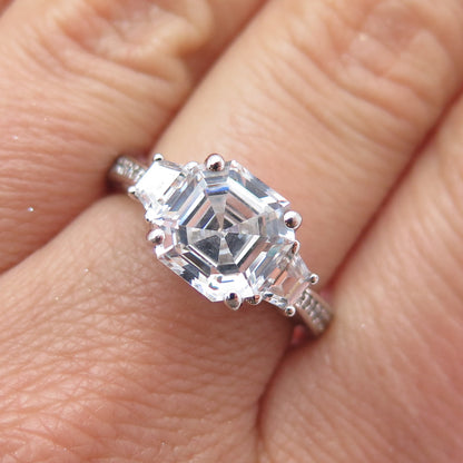 925 Sterling Silver Multi-Cut C Z Engagement Ring Size 7