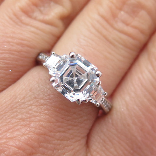 925 Sterling Silver Multi-Cut C Z Engagement Ring Size 7