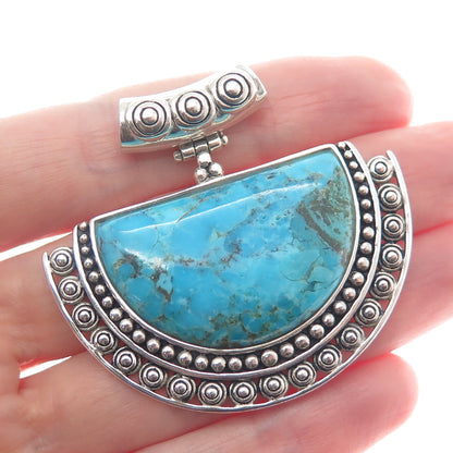 925 Sterling Silver Vintage Real Lone Mountain Turquoise Beaded Slide Pendant