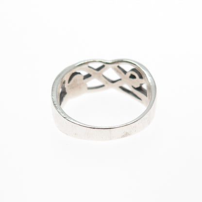 925 Sterling Silver Vintage Celtic Knot Heart Arrow Oxidized Ring Size 6.25