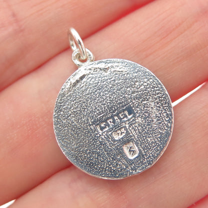 ZUMAN 925 Sterling Silver Vintage Israel Blue Enamel Cross Charm Pendant