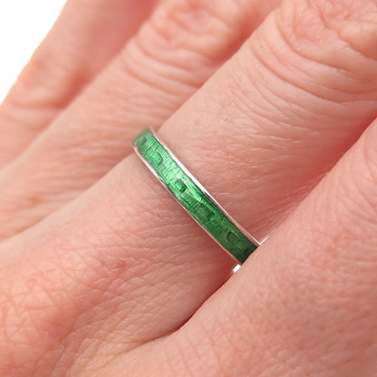 925 Sterling Silver Vintage Enamel Oxidized Band Ring Size 7.5