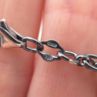 925 Sterling Silver Vintage Italy Heart Lock Charm Rolo Link Bracelet 7"