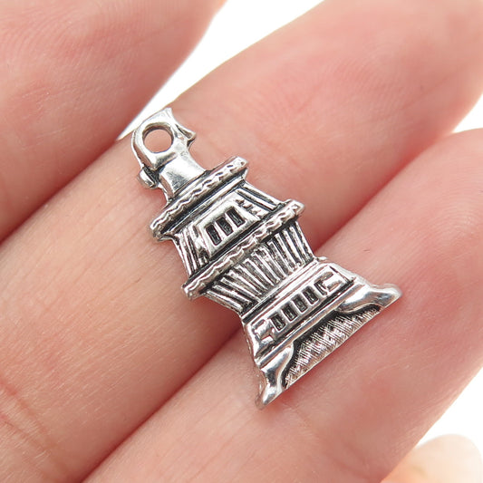 925 Sterling Silver Vintage Pagoda Minimalist Charm Pendant