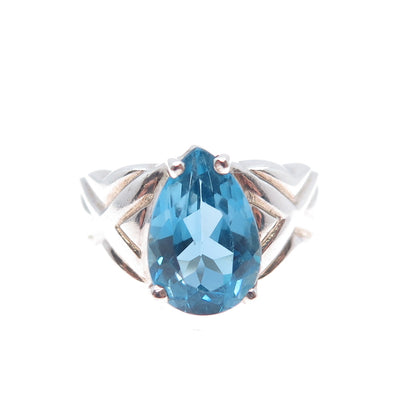 925 Sterling Silver Vintage Real Swiss Blue Topaz Teardrop Ring Size 7