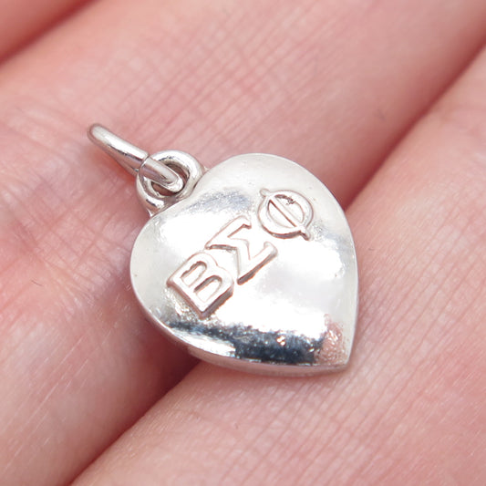 925 Sterling Silver Antique Beta Sigma Phi Fraternity Heart Minimalist Pendant
