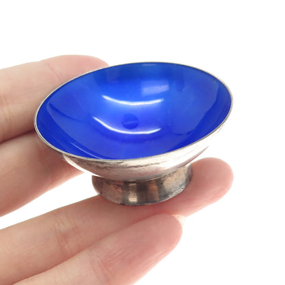 VOLMER BAHNER 925 Sterling Silver Vintage Denmark Guilloche Enamel Blue Bowl