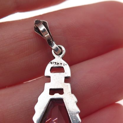 925 Sterling Silver Antique Art Deco Real Amethyst & Marcasite Charm Pendant