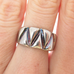 925 Sterling Silver Vintage Italy Modernist Zig Zag Oxidized Ring Size 8