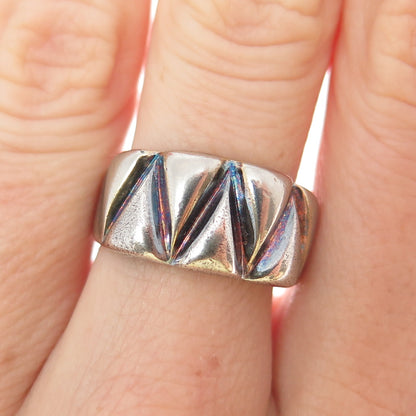 925 Sterling Silver Vintage Italy Modernist Zig Zag Oxidized Ring Size 8