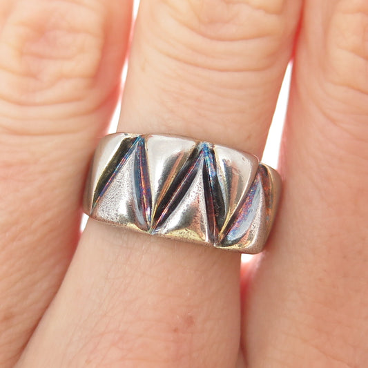 925 Sterling Silver Vintage Italy Modernist Zig Zag Oxidized Ring Size 8