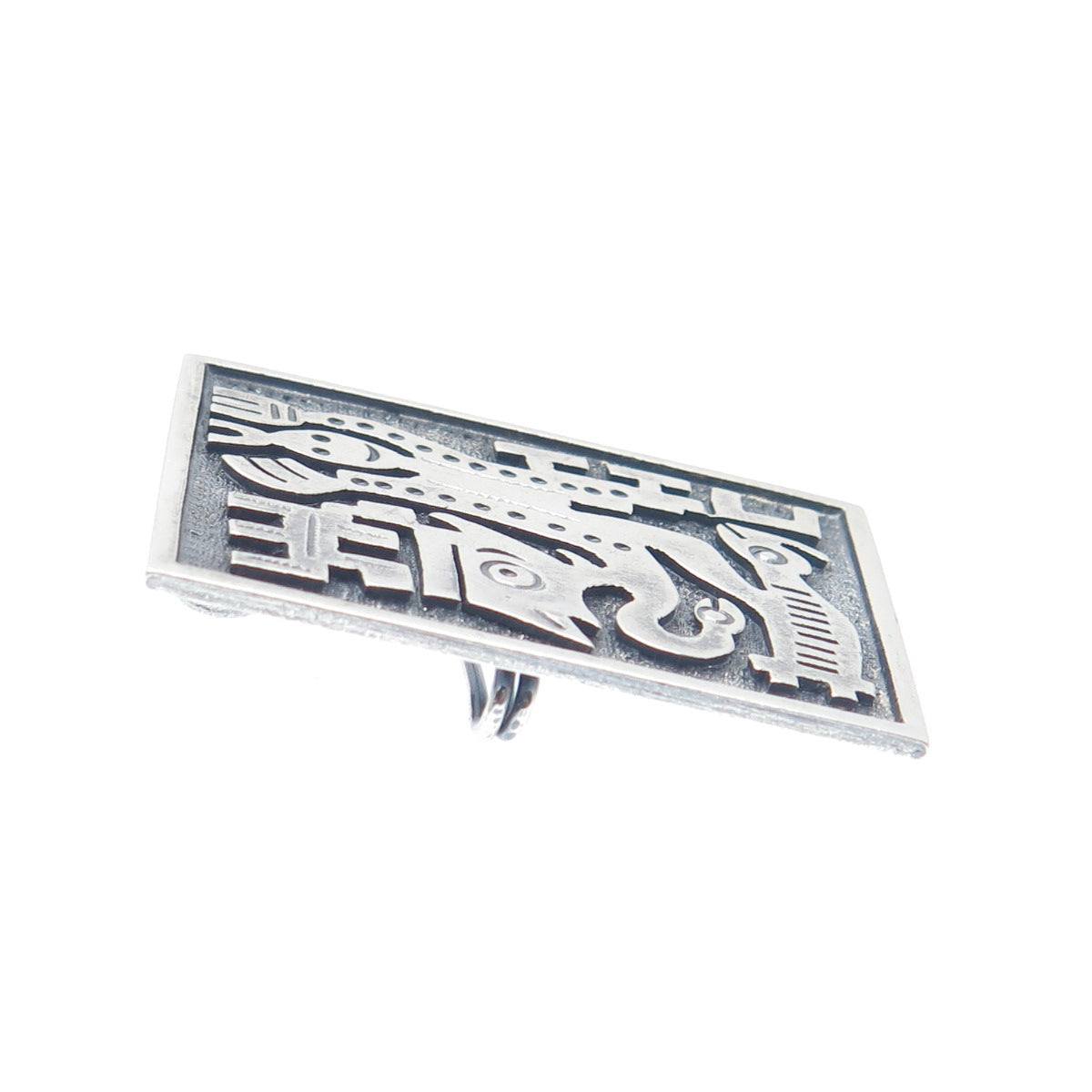 925 Sterling Silver Vintage Ecuador Tribal Symbol Oxidized Pin Pendant