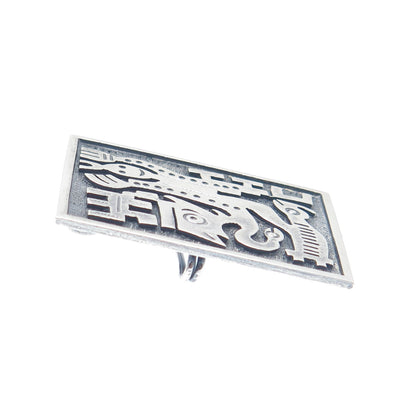 925 Sterling Silver Vintage Ecuador Tribal Symbol Oxidized Pin Pendant