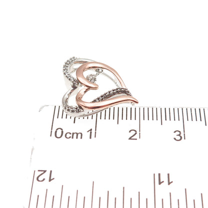 925 Sterling 10K Rose Gold Real Diamond Double Heart Mini Slide Charm Pendant