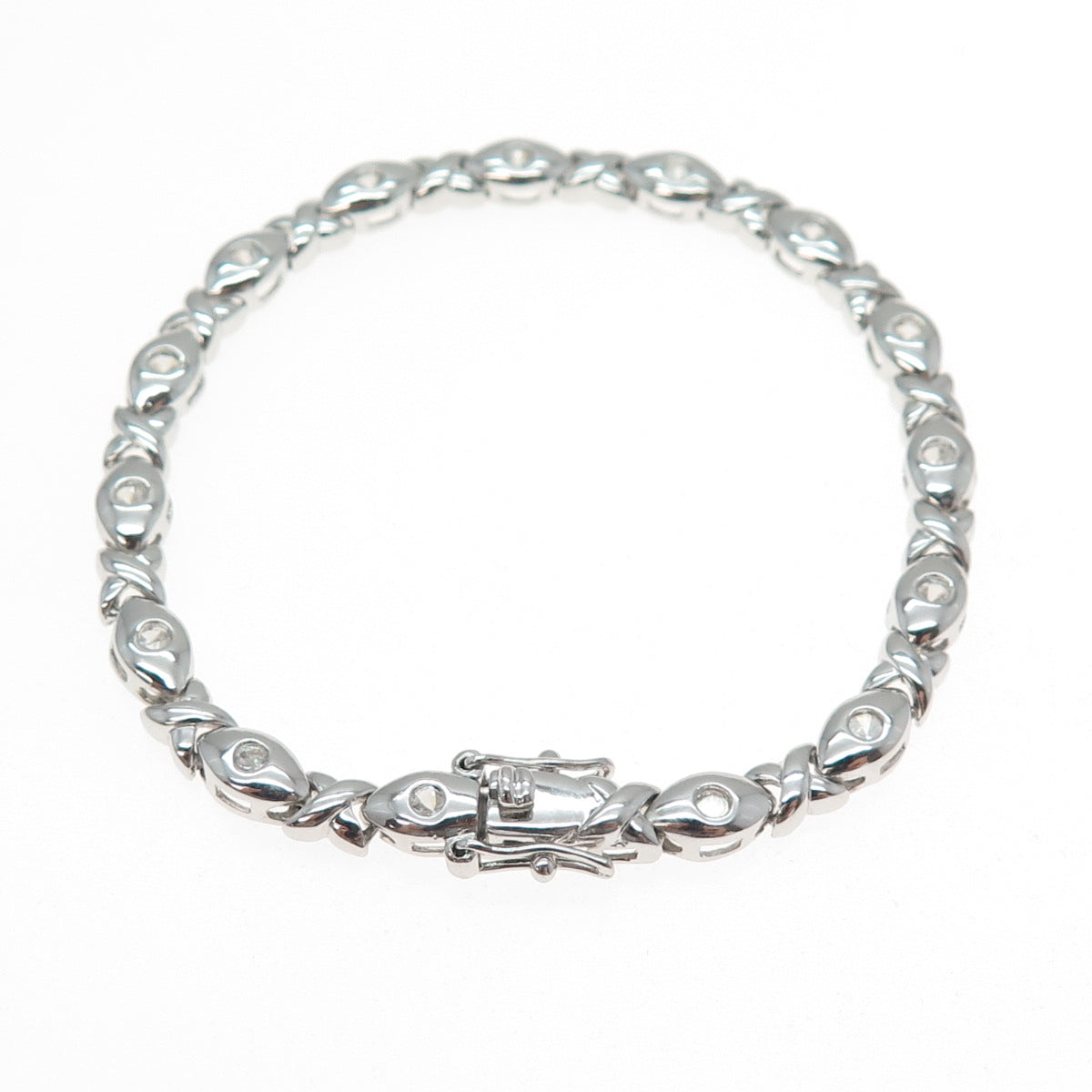925 Sterling Silver Round-Cut C Z Puffy XO Hugs & Kisses Link Bracelet 7"