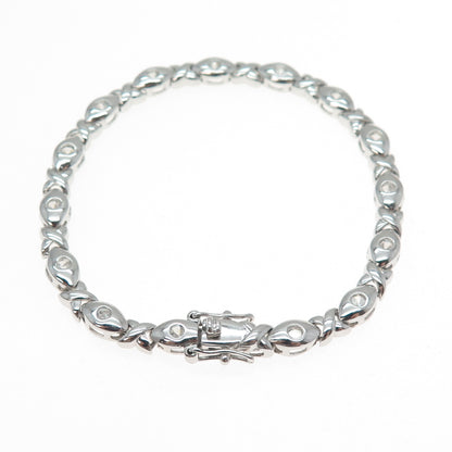 925 Sterling Silver Round-Cut C Z Puffy XO Hugs & Kisses Link Bracelet 7"