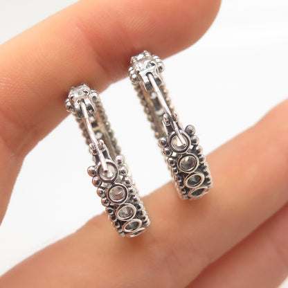 925 Sterling Silver Vintage C Z Round Hoop Earrings