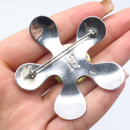 925 Sterling Silver 2-Tone Vintage Mexico Floral Pin Brooch