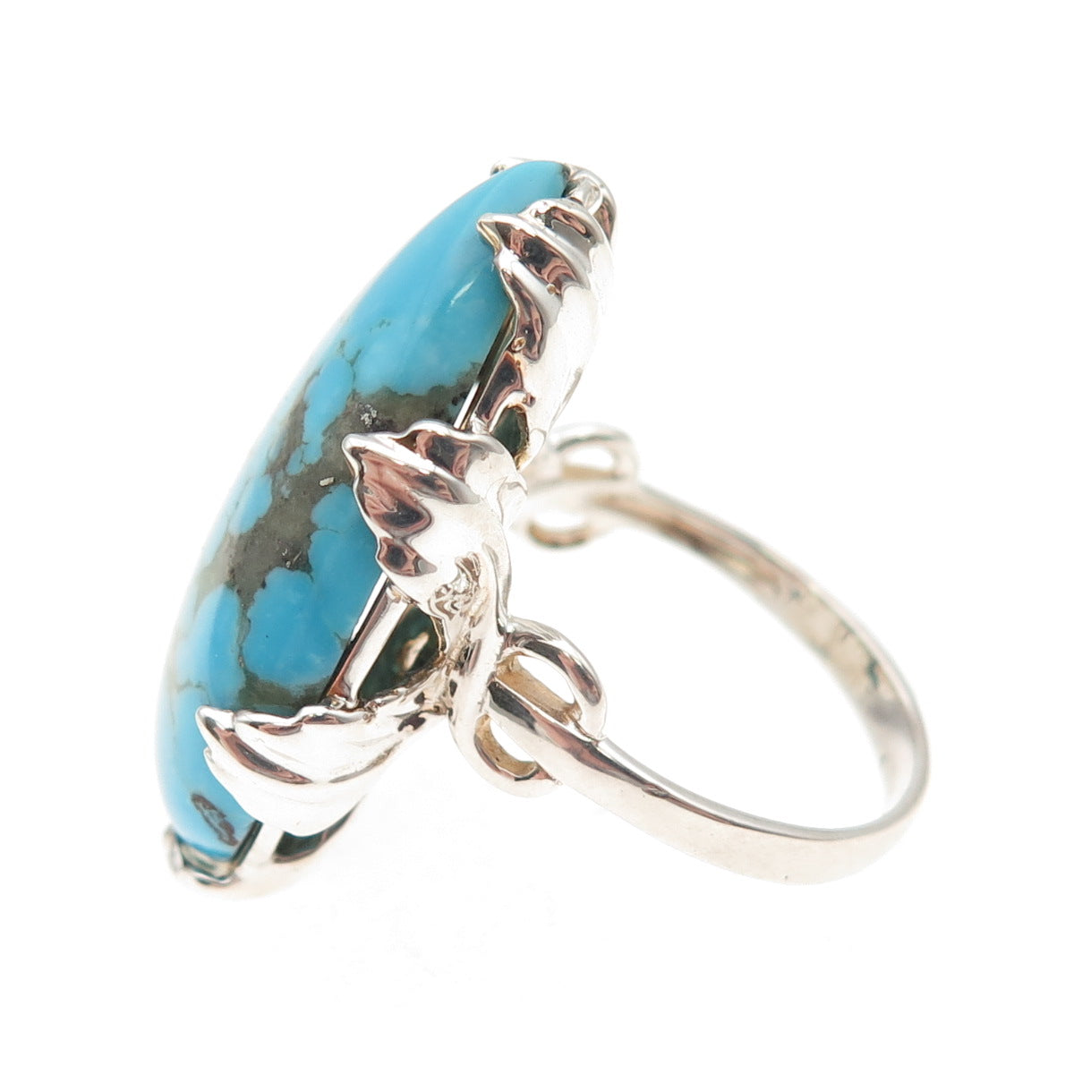 925 Sterling Silver Vintage Real Lone Mountain Turquoise Teardrop Ring Size 8