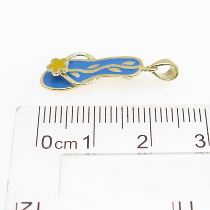 14K Yellow Gold Enamel Flip Flop Floral Minimalist Charm Pendant