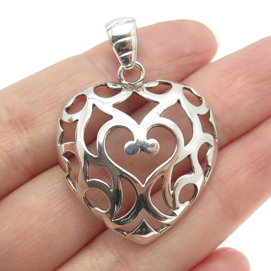 MILOR 925 Sterling Silver Vintage Italy Ornate Heart Pendant