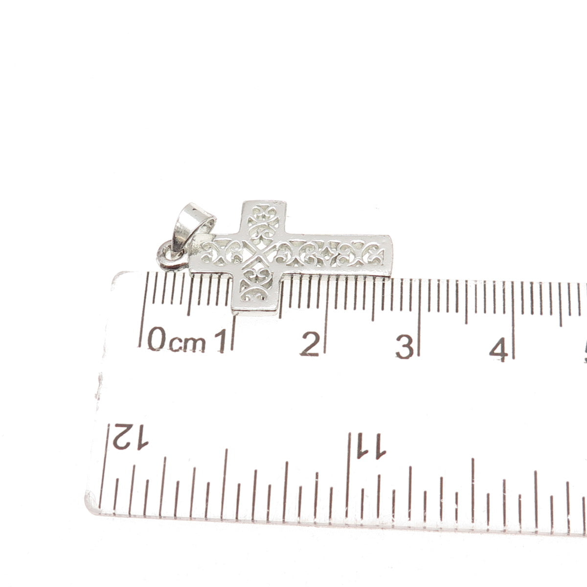 925 Sterling Silver Vintage Heart Ornate Cross Charm Pendant