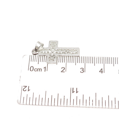925 Sterling Silver Vintage Heart Ornate Cross Charm Pendant