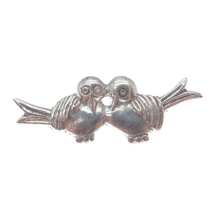 925 Sterling Silver Vintage Mexico Bird Couple Oxidized Pin Brooch