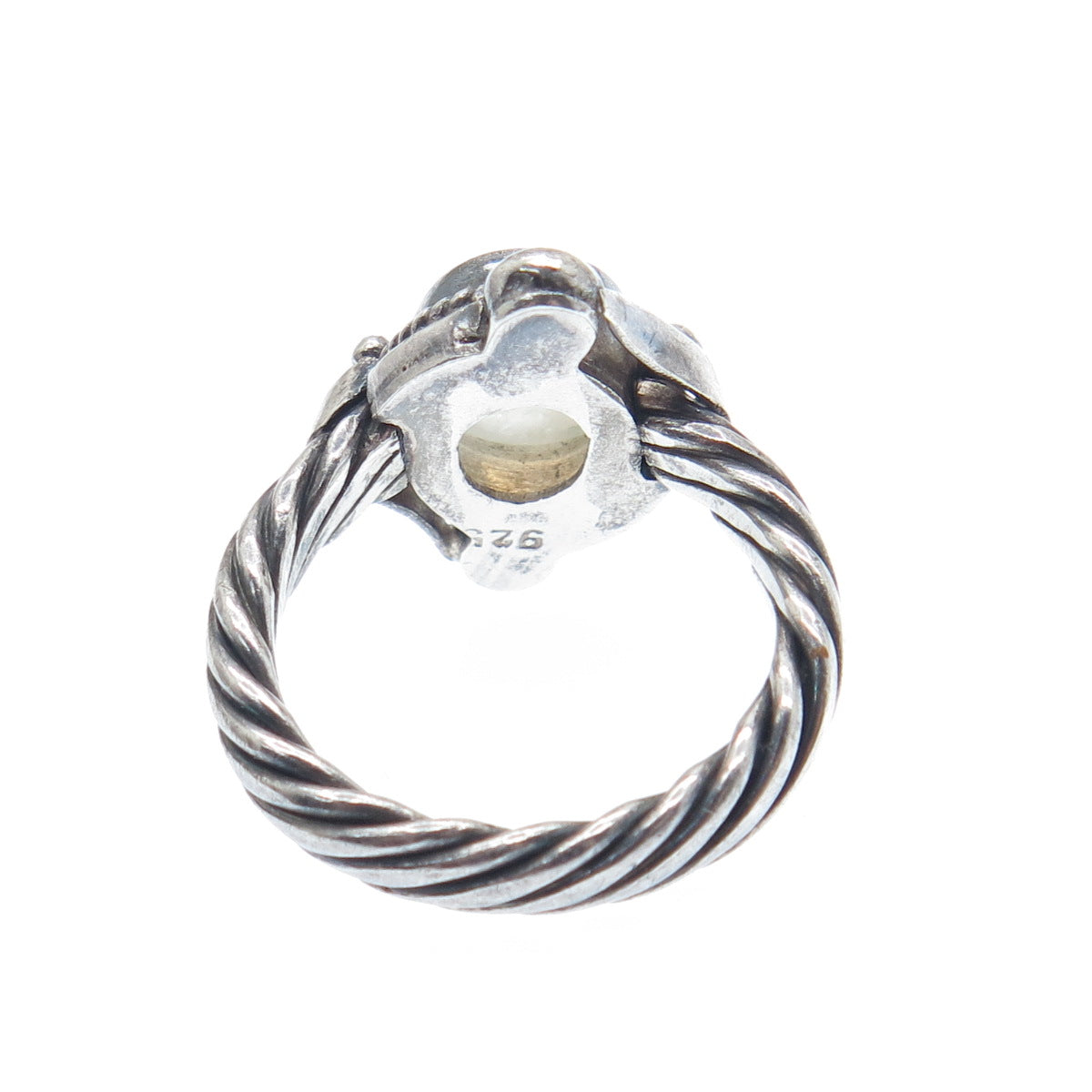 925 Sterling Silver Vintage Real Moonstone Beaded Oxidized Ring Size 5.75