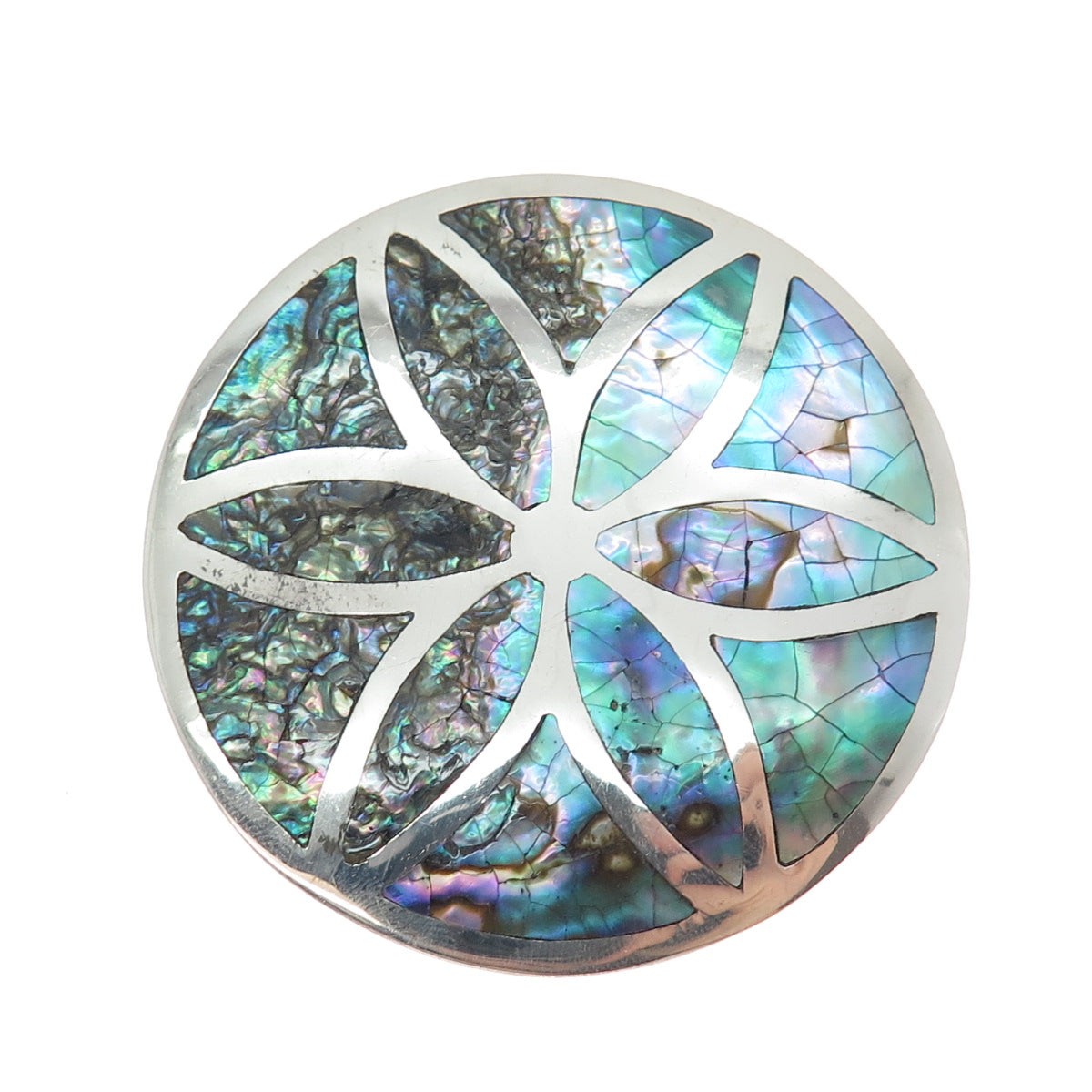 LOS BALLESTEROS Sterling Vintage Mexico Real Abalone Shell Flower Brooch Pendant