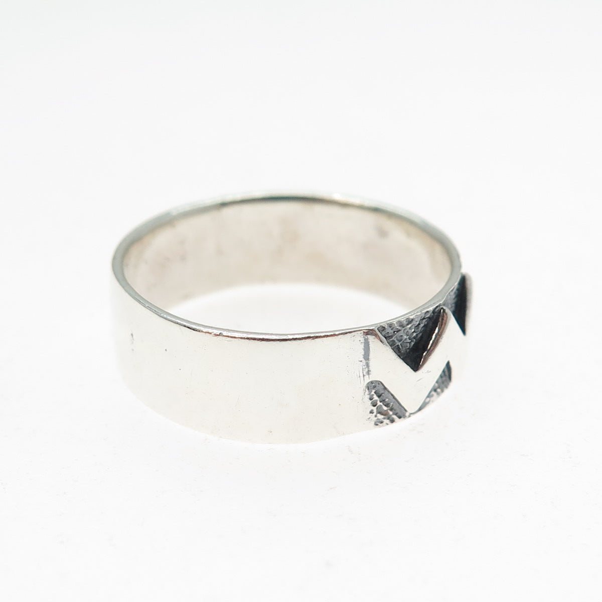 925 Sterling Silver Vintage Modernist Zig Zag Oxidized Band Ring Size 9.5