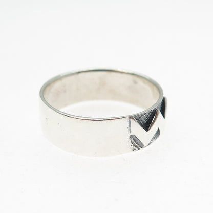 925 Sterling Silver Vintage Modernist Zig Zag Oxidized Band Ring Size 9.5