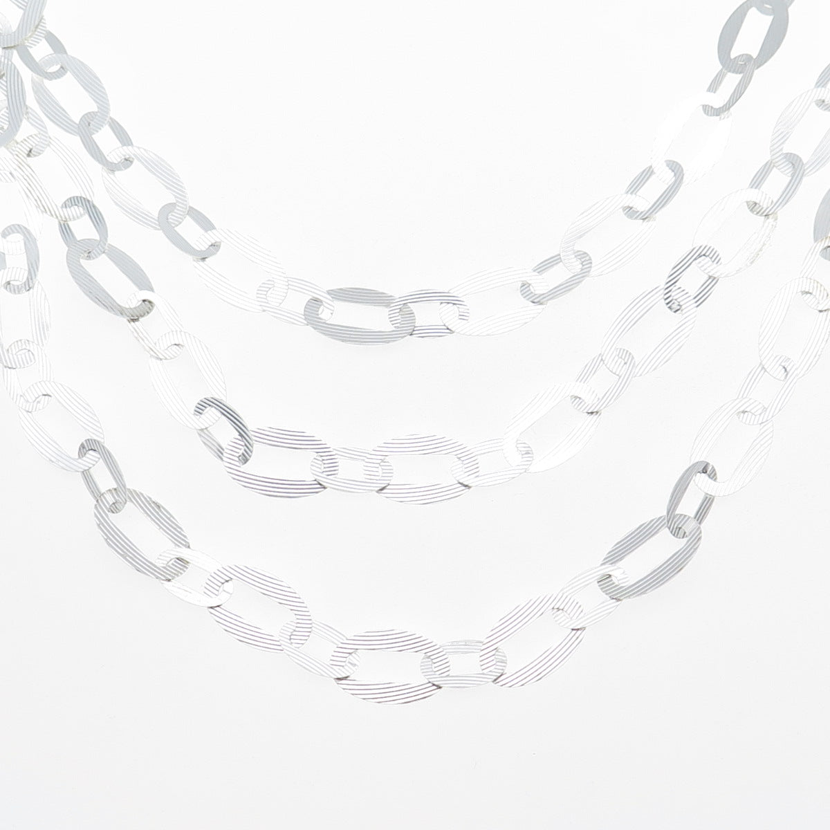 MILOR 925 Sterling Silver Vintage Italy 3-Row Oval Chain Necklace 20"