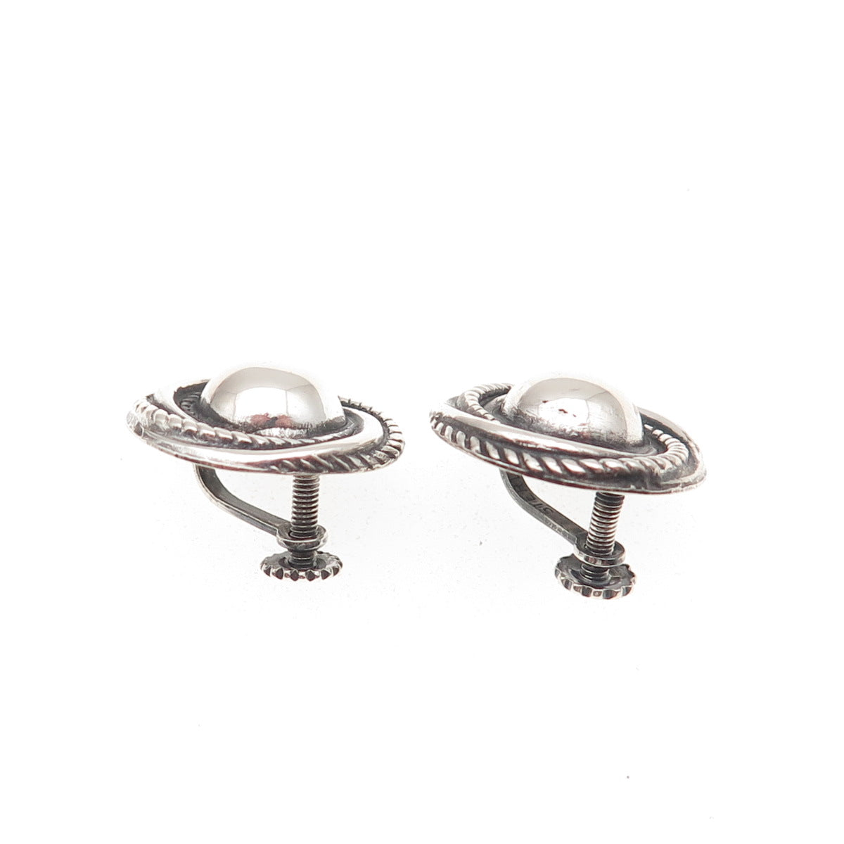 925 Sterling Silver Antique Art Deco Twisted Nest Oxidized Screw Back Earrings