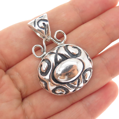 925 Sterling Silver Vintage Modernist Ornate Oxidized Charm Pendant