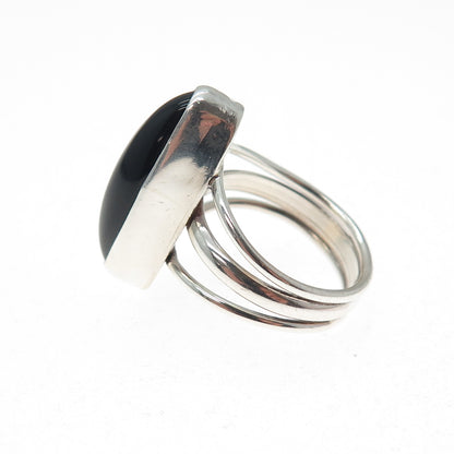 Old Pawn Sterling Silver Vintage Southwestern Black Onyx Tribal Ring Size 7.25