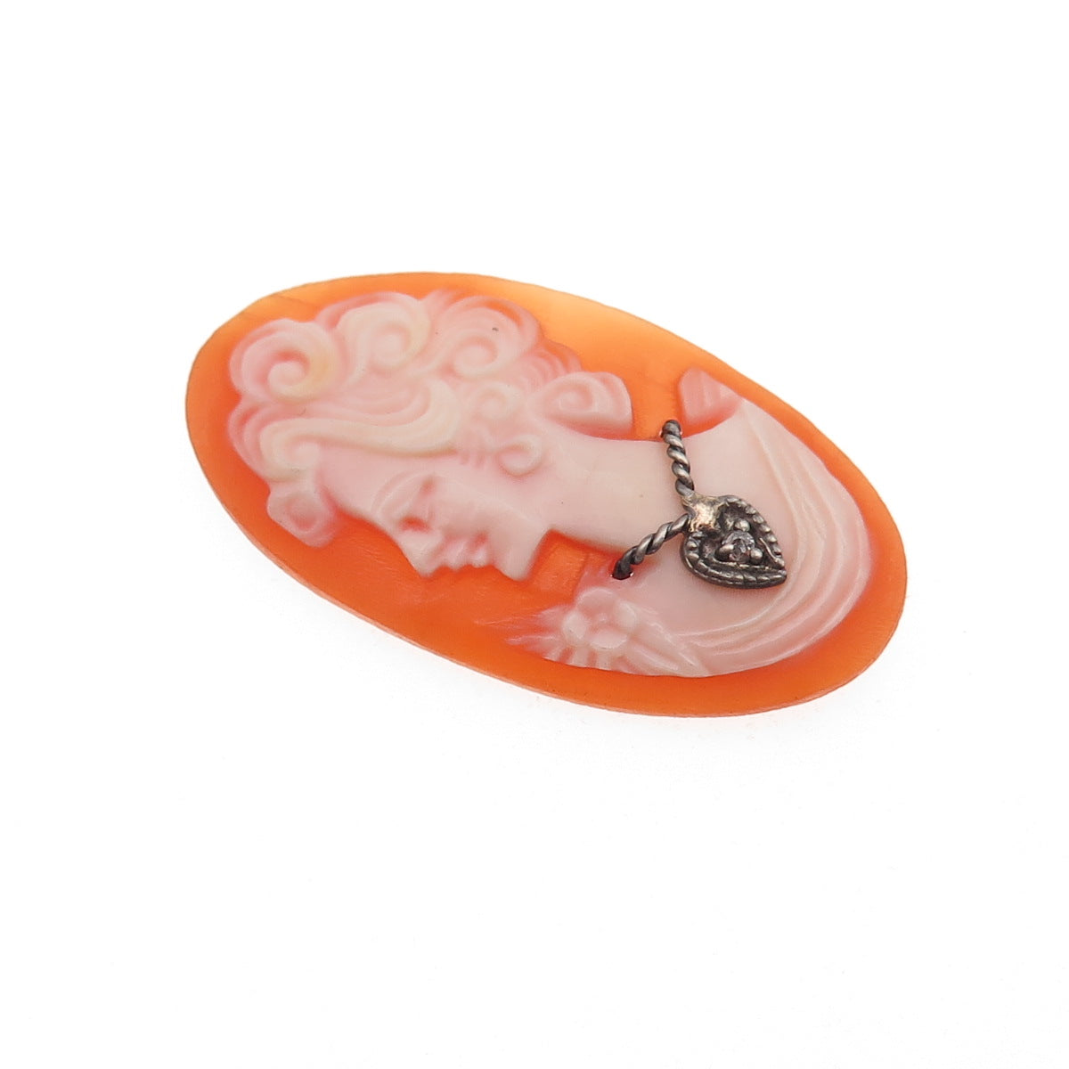 925 Sterling Silver Antique Art Deco Real Diamond Accent & MOP Lady Cameo