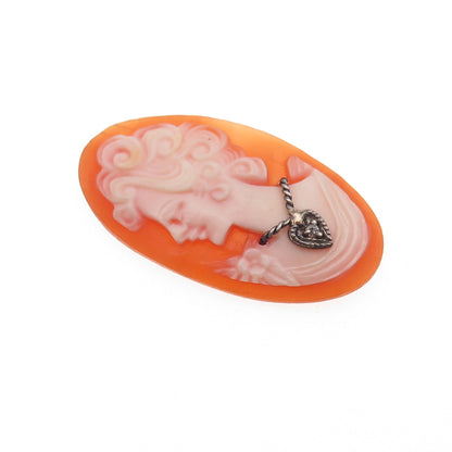 925 Sterling Silver Antique Art Deco Real Diamond Accent & MOP Lady Cameo
