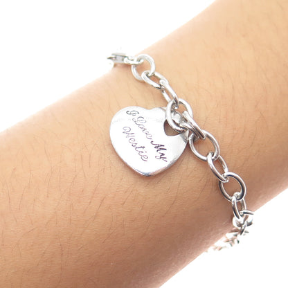 925 Sterling Silver Real Diamond I Love My Westie Heart Dangle Charm Bracelet 8"