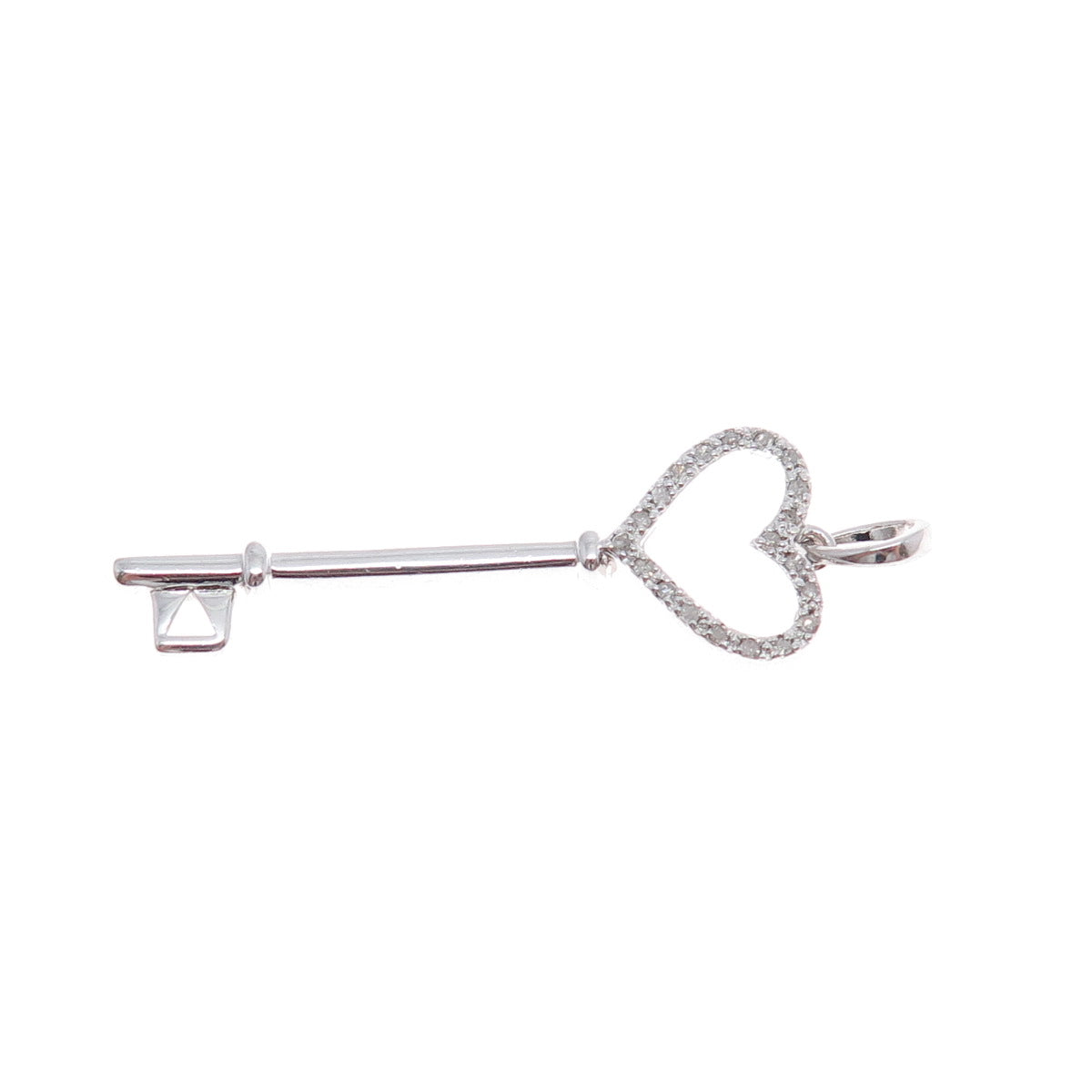 925 Sterling Silver Real Round-Cut Diamond Heart Key Charm Pendant