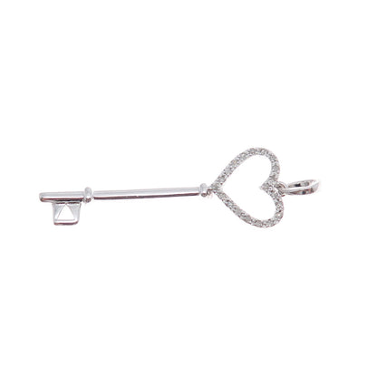 925 Sterling Silver Real Round-Cut Diamond Heart Key Charm Pendant