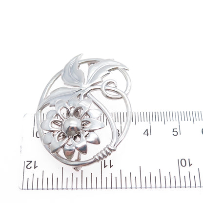 W. E. RICHARDS 925 Sterling Silver Vintage Flower Oxidized Pin Brooch