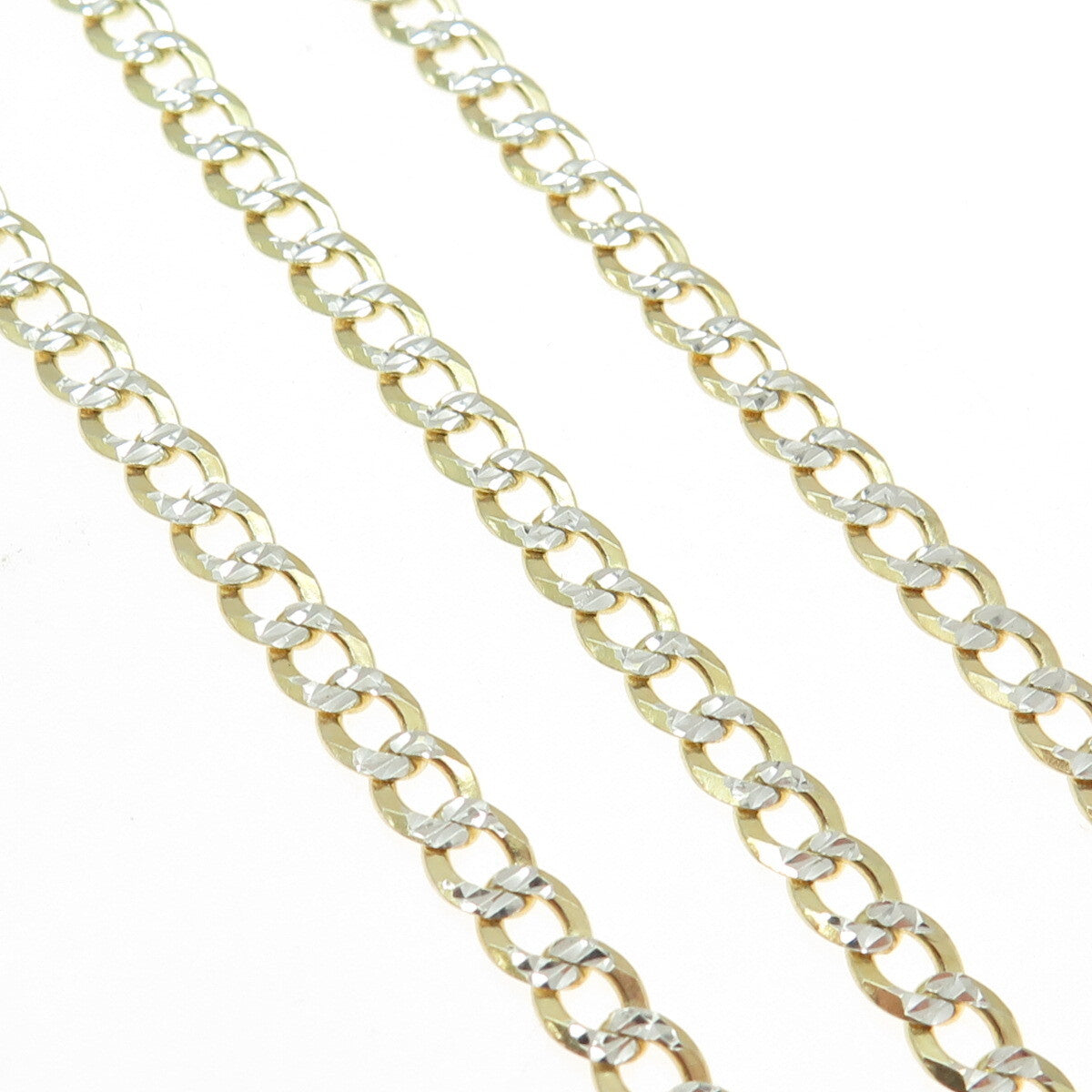 P. LUX 925 Sterling Silver 2-Tone Italy Diamond-Cut Flat Curb Chain Necklace 26"