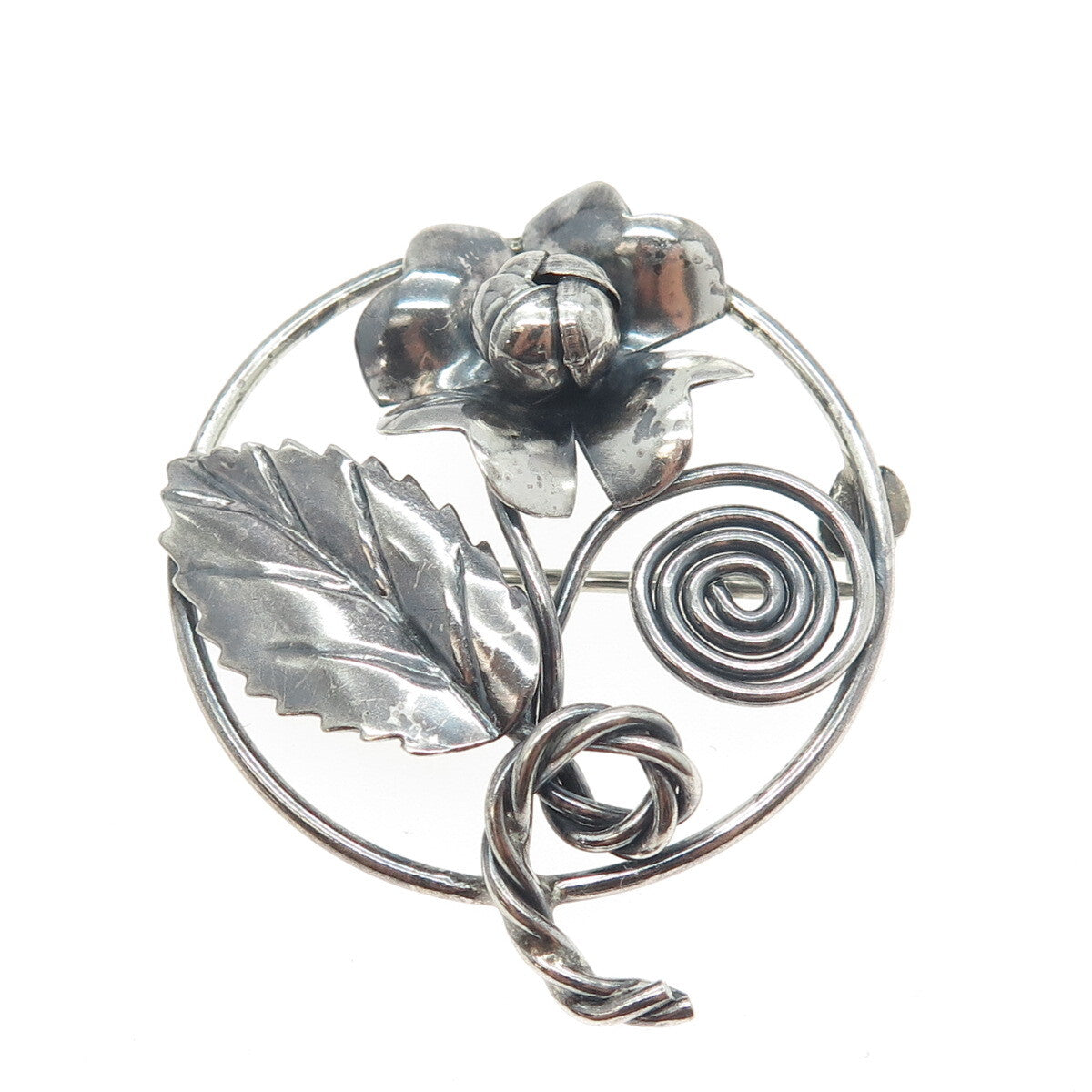 925 Sterling Silver Antique Art Deco Floral Blossom Handmade Pin Brooch