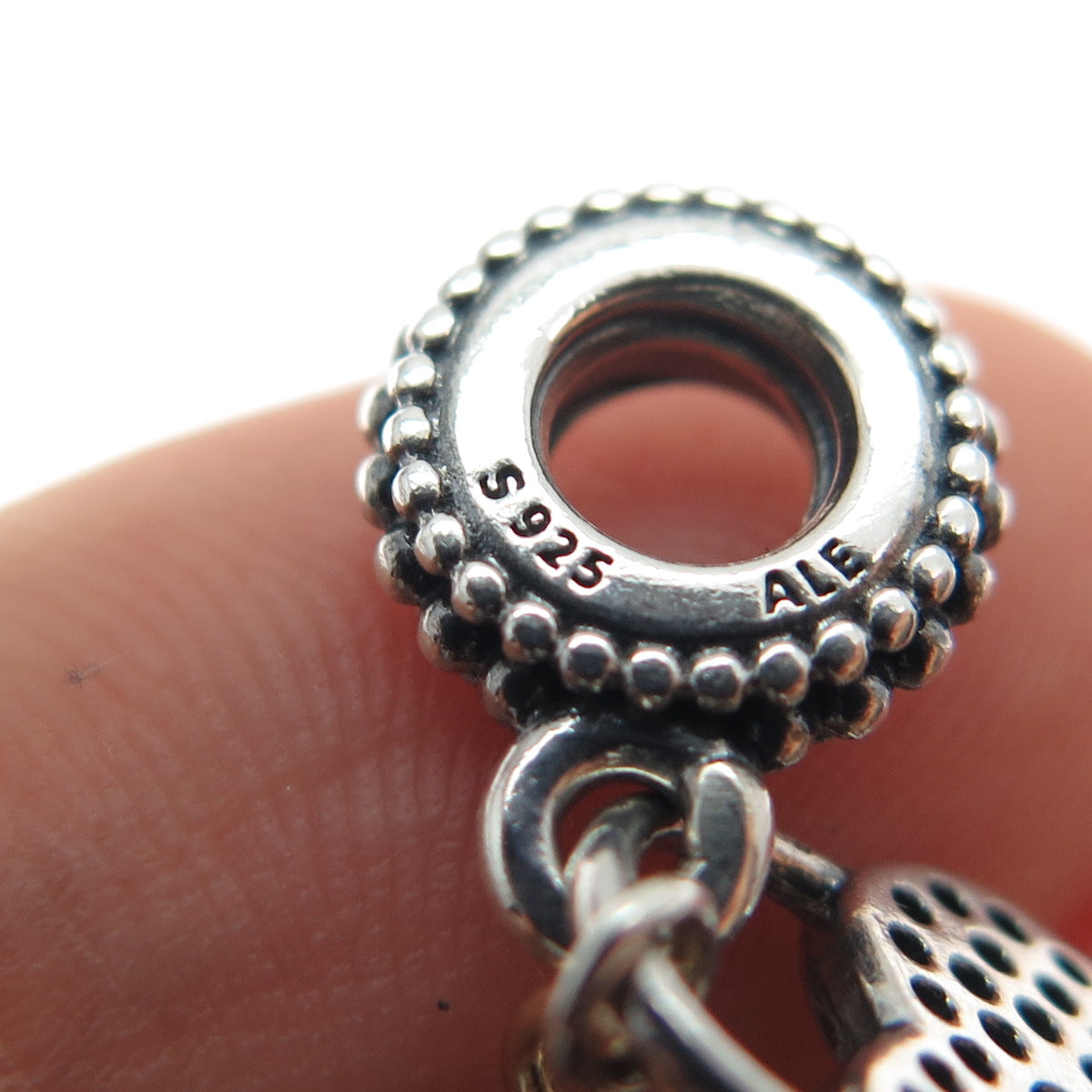 PANDORA 925 Sterling Silver 2-Tone C Z Love Lock Dangle Slide Charm