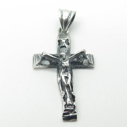 925 Sterling Silver Vintage Crucifix Cross Religious Oxidized Pendant