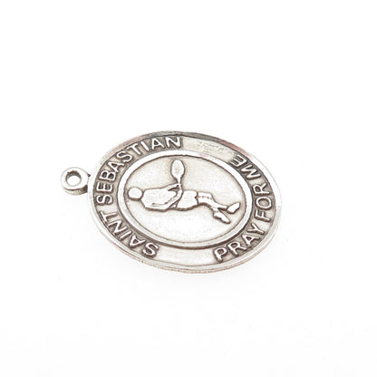 BLISS 925 Sterling Silver Vintage St. Sebastian Medal Oxidized Charm Pendant
