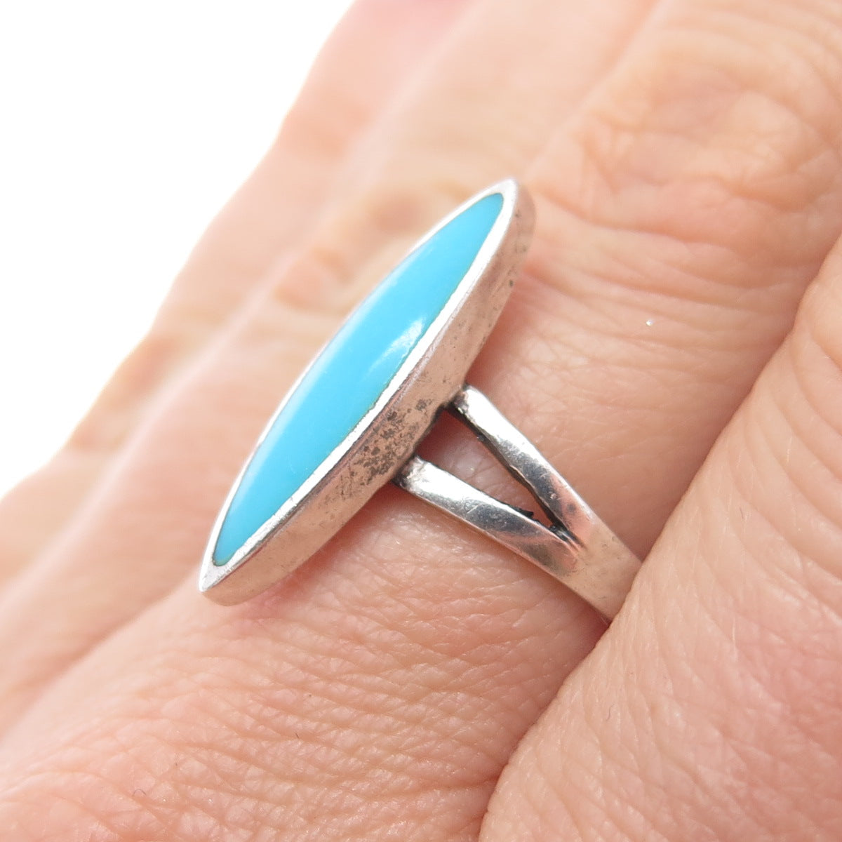 925 Sterling Silver Vintage Real Sleeping Beauty Turquoise Ring Size 7.5