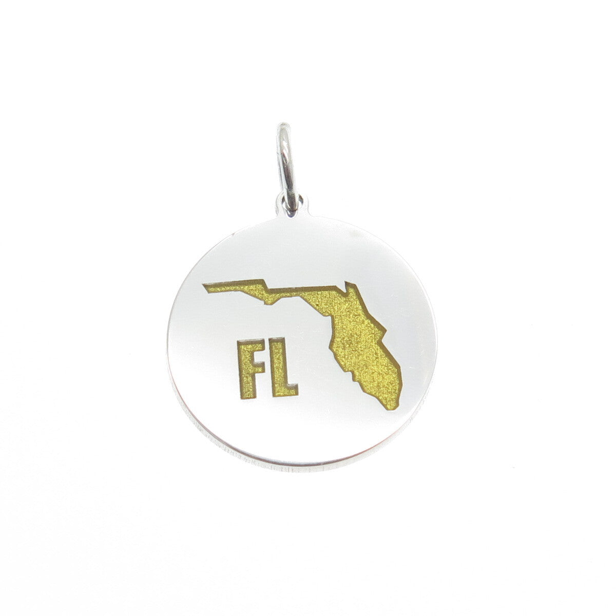 925 Sterling Silver Yellow Enamel Florida State Map Minimalist Charm Pendant